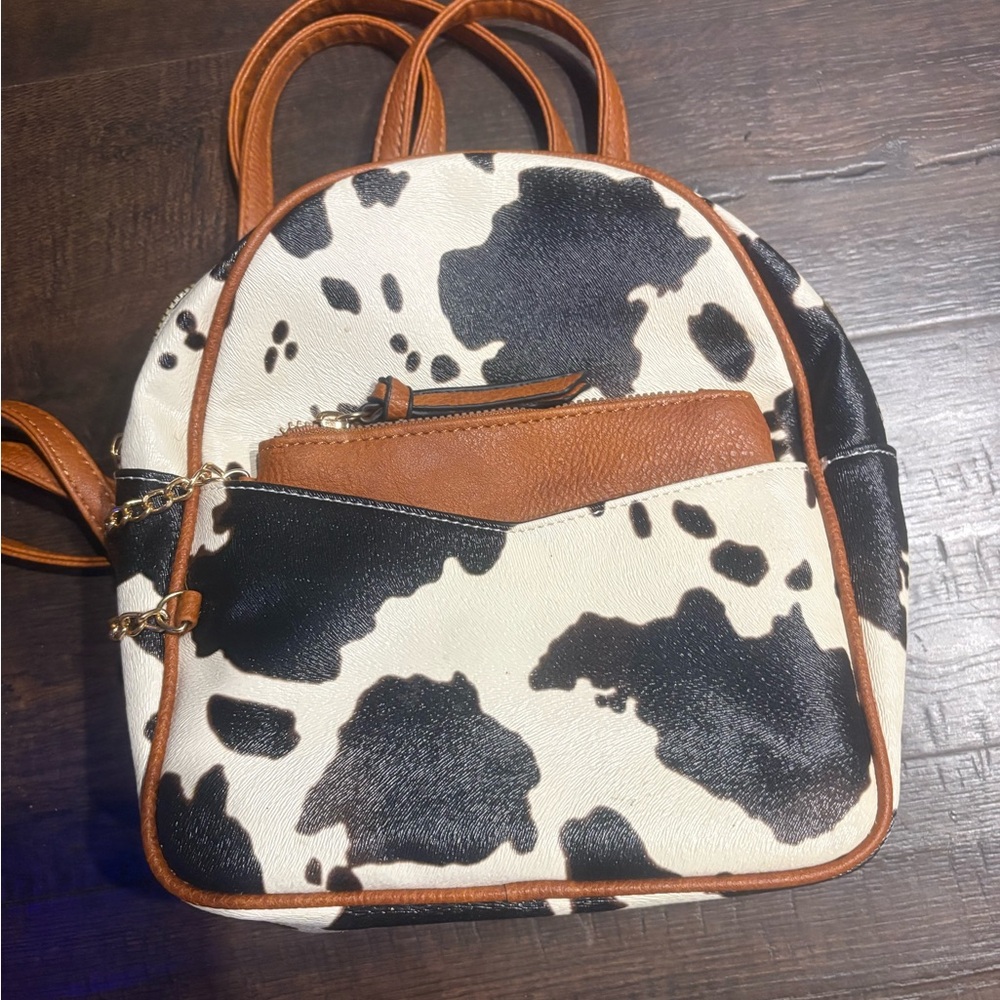 Cow-Print Mini Backpack with attached wallet